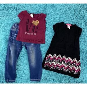 Girls sequin dress, BeBe top, Lee skinny jeans. Size 2T